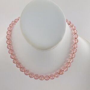 New Peach Pink Crystal Choker Necklace, Handmade, 15" Long, Riviere, Coquette